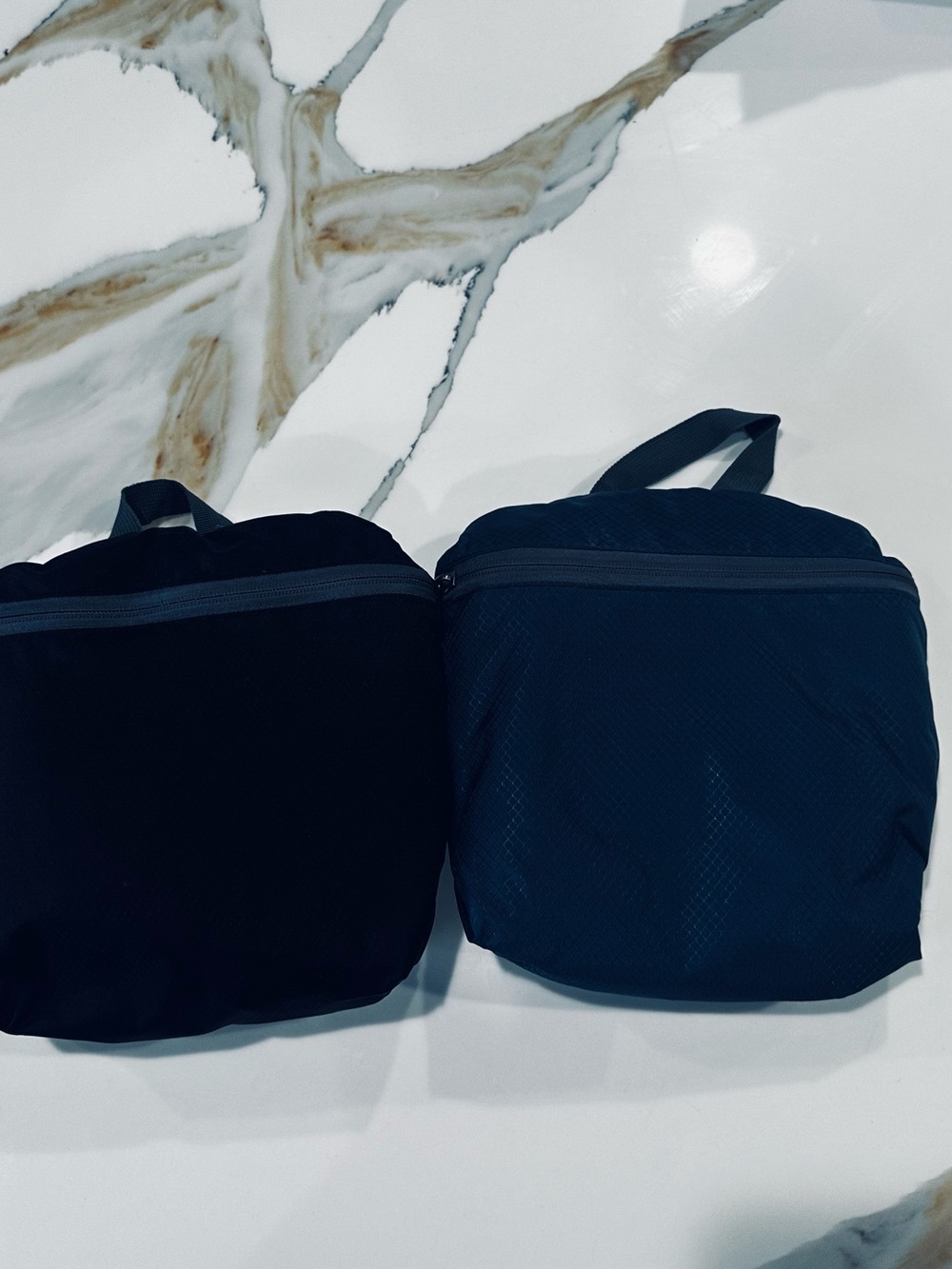 Loowoko 35 + 5L Hiking Backpacks with self folding fea Set of 2 Black and Navy